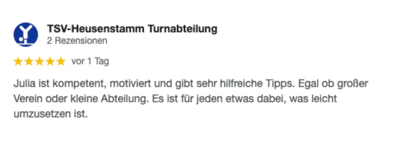 Google-Rezension für den Sponsorenmappe-Kurs.